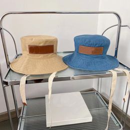 Designer Wide Brim Bucket Hats Summer Men Women String Retro Sun Hat Contrast Colour