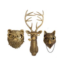 Decorative Objects Figurines Antique Bronze Resin Animal Pendant Golden Deer Head Wall Storage Hook Up Background Wall Accessories Decorative Figurines 230619