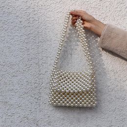 Вечерние сумки повседневная жемчужная сумка для плеча женщина женская бока для бусинки ручной работы для женских акриловых квадратов
