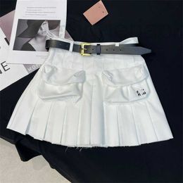 Skirts Designer Summer New Academy Style 3d Work Dress Pocket Decoration Belt High Waist Pleated Short Skirt for Women Egcx