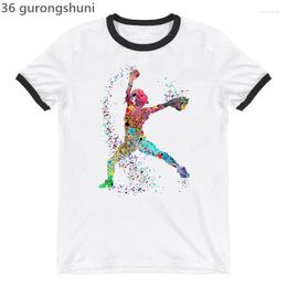 Women's T Shirts Girl Softball Tennis Basketball Fans Tshirt Cool Watercolor Print T-shirt Women Fashion Casual Femme Tops Ulzzang Tees