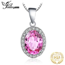 Pendant Necklaces JewelryPale 1.7ct Created Pink Sapphire 925 Sterling Silver Halo Pendant Neckle for Woman Fashion Engagement Gift No Chain J230620