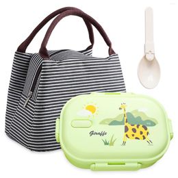 Dinnerware Sets 700ml Adults -Safe Materials Design 2 Compartments Lunch Box Bag With Spoon Fruit Air Hole Homes Leak Proof Office