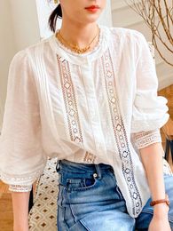 Women's Blouses GypsyLady Hollow Out Elegant Chic Blouse Shirt Lace Patchwork Sheer Sexy Spring Summer Women Puff Sleeve Ladies Top Blusa