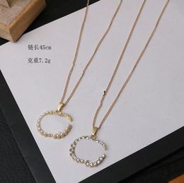 classics Vintage Designer Pendant Choker Necklaces G Letter Link Chain 18K Gold Plated Crystal Rhinestone Pearl Sweater Necklace Wedding Jewelry