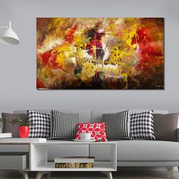 Abstract Canvas Art Abstract Yellow Red Painting Handmade Modern Decor for Entryway