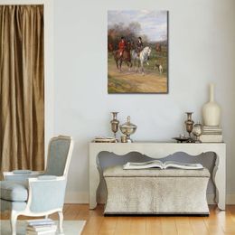 High Quality Heywood Hardy Painting Canvas Art Couple Riding with Their Dogs Handmade Horses Dogs Picture Wall Decor