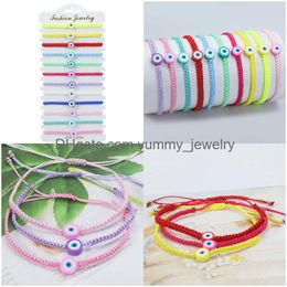 Chain 12Pc/Set Adjustable Braided Bracelet Set Jewellery Angel Eye Amet Friendship Hand Rope Drop Delivery Otxfr