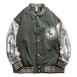 Men's Jackets Fashion Pattern Print Baseball Jacket Coats Hip Hop Men Streetwear 2023 Spring Harajuku Patchwork Bomber Green Top