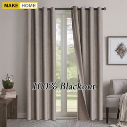 Curtain Both Sides Linen 100% Blackout Curtains for Living Room Bedroom Waterproof Garden Thick Drapes Window Panels 230619