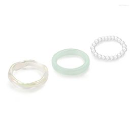 Cluster Rings 3 Pcs Fashion Resin Minimalist Aesthetic Trendy Finger Beaded Elastic Stackable Ring Simple Party Jewellery