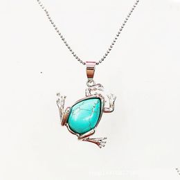 Pendant Necklaces Sevenstone Natural Stone Frog Metal Necklace Unisex Cute Stainless Steel Bead Chain Drop Delivery 2 Dh2Nz