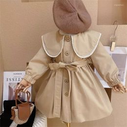 Coat 2023 Fashionable Trench For Girl Windbreak England Style Turn-down Collar Overcoat Spring And Autumn Kid Bow Clothes