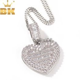 Pendant Necklaces THE BLING KING Large Size Heart Shape Custom Photo Locket Frame Pendant Tennis Memory Jewellery For Couple Valentine's Day Gift J230620