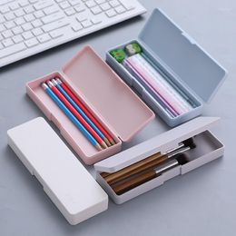 Plastic Pencil Box DIY Stationery Children Students Square Plain Color School Supplies Wholesale