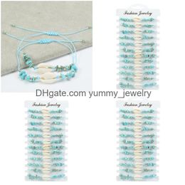 Charm Bracelets 12Pc/Set Shells Turquoise Woven Bracelet Wind Surfing Beach Hand Rope Adjustable Braided Set Drop Delivery Otmea