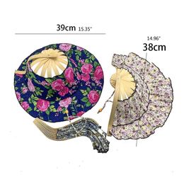 Wide Brim Hats Bucket Hat for Travelling Adjustable to Handheld Folding Fan Foldable Bamboo and Summer Beach R7RF 230620