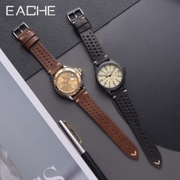 Watch Bands EACHE Design Vintage Leather Rally Watch Straps Brown 18mm 20mm 22mm Watchband Watch Accessories 230619