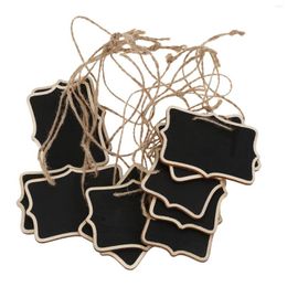 12pcs/lot Jute Rope Hanging Rectangle Chalkboards Mini Chalk Writing Material For Message Note Board Signs (Color: Black)