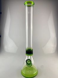 Glass hookah clear with green beaker smoking pipe, bong 18 inches 18mm connector welcome to order