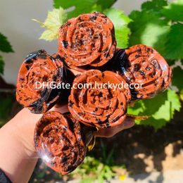 Mahogany Obsidian Flower Valentine's Day Gift Handmade Natural Quartz Crystal Gemstone Rose Sculpture Beautiful Reiki Mineral Rock Blossom Specimen Carving Decor