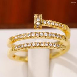 Cluster Rings 2023 Fashion 18K Yellow Gold Colour With Bling Cubic Zirconia Women Engagement Jewellery Wedding Resizable Ring
