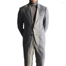 Men's Suits 2023 Fashionable Clothing For Men Grey Peaked Lapel Single Breasted Casual Business Tuxedo Suit Gentleman's Wear 2 Piece