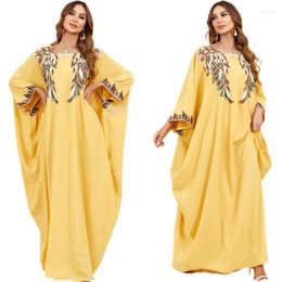 Ethnic Clothing Eid Muslim Women Yellow Dress Dubai Abaya Turkey Bat Sleeve Loose Robe Morocco Maxi Arab Islamic Femme Musulman Jilbab