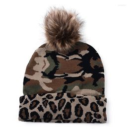 Berets Camouflage Crimping Leopard Keep Warm Women Pompom Hat Autumn Winter Elasticity Men Hip Hop Beanie Ski Cap