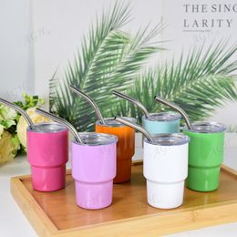 Wholesale! 5 Colours Sublimation 3oz Shot Glass Stainless Steel Double Wall Sublimation Wine Glasses with Lids and Straw Sublimation Tumblers B0063
