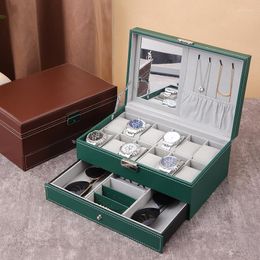 Storage Bags Double Layer Large Capacity Watch With Mirror Jewelry Box Ear Studs Earring Necklace Ring Glasses Display