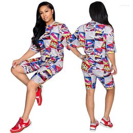 Women's Tracksuits 2023 Summer Printed Short-sleeved O-neck T-shirt With Slim Shorts Ladies Home Fashion Casual Suit