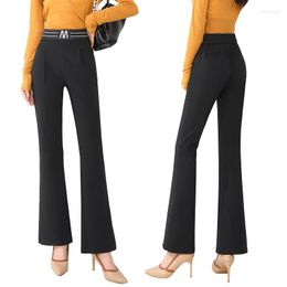 Women's Pants All-Match Women Fashion Elastic Waist Black 2 Style Flared Pants/Pencil Solid Color High Office Lady Long Trousers S