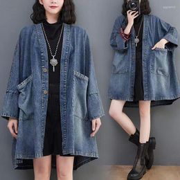 Women's Jackets Women 2023 Spring Autumn Loose Oversized Long Windbreaker Cowbow Fashion Vintage V-Neck Big Pocket Denim Jacket