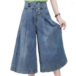 Women's Pants Women Summer Cropped Bermuda Denim Loose High Waisted Wide-legged Casual Jeans Trousers