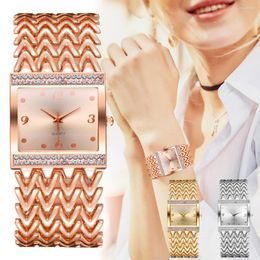 Wristwatches Watches For Womens Casual Luxury Square Rhinestone Stainless Steel Strap Quartz Wristwatch Women Clock Dress