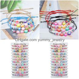 Charm Bracelets 12Pc/Set Hand Adjustable Braided Bracelet Set Color Woven Youth Candy Fruit Ls Beads Party Girls Boys Drop Delivery Otlwj