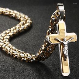 Chains Gothic Bible Cross Crucifix Jesus Pendants Necklaces Stainless Steel Byzantine Link Chain For Men Boys Prayer Jewellery