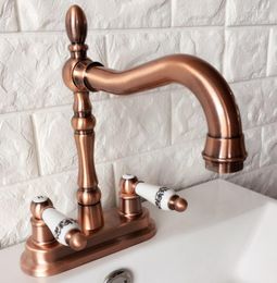 Kitchen Faucets Antique Red Copper Double Handle Dual Hole Deck Mount Basin Faucet Swivel Spout Bathroom Sink Mixer Tap 2rg051