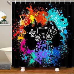 Shower Curtains Boys Gaming Blue Gamepad Gamer Waterproof Curtain Teens Kids Video Games Action Buttons Decor Bath