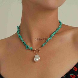 Pendant Necklaces 2022 Boho Blue Stone Seed Beads Neckle Baroque Pearl Charm Jewellery Beh Party Fashion Crystal Choker Jewellery J230620