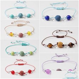 Beaded Glass Lava Beads Braided Bracelet Volcanic Stone Charming Ladies Accessories Adjustable Essential Oil Diffusion Drop Dh0Yv