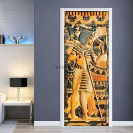 Door Sticker Waterproof Self-adhesive Mural Wallpaper Egyptian Pharaoh Wall Painting Living Room Bedroom Door Stickers Decor 3D L230620