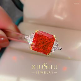 Cluster Rings 5- Luxury Papalacha Ring Ins Small Design Imported High Carbon Diamond Silver Inlaid Sunset Red