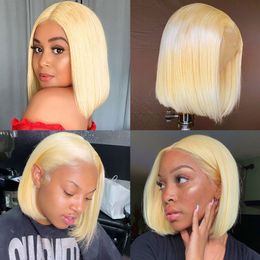 Honey Blonde Bob Wig 13x4 Transparent Human Hair Lace Frontal Wigs For Women Brazilian Straight Human Hair Wigs