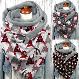 Scarves Shawls Button Soft Wraps Women Christmas Snowmen Print Winter Warm Wrap Plaid Scarfs Foulard Neck