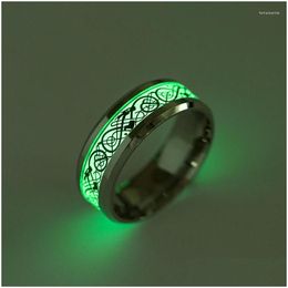 Wedding Rings Titanium Steel Jewelry Wholesale Luminous Dragon Ring Fluorescent High Quality Mens Personality Simple Drop Delivery Dhftd