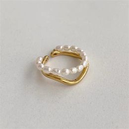 Cluster Rings High-quality Natural Fresh Water Pearls Double Layer Fine Beads Ring For Women Light Luxury Finger Wedding Unusual Jewellery