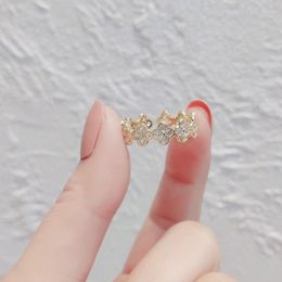 Cluster Rings Rundraw Fashion Womens Clover Small Flower Zircon Gold Plated For Fine Copper Female Finger Ring Party Jewelry Band