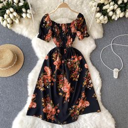 Casual Dresses Korejepo Thin Temperament Retro Dress 2023 Summer Chiffon Flowers Slim Fit Clothes Women's Sweet Print First Love